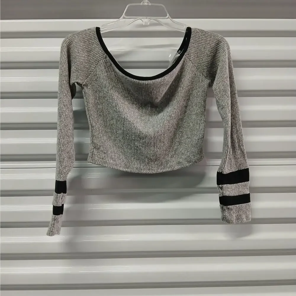 Fashion Nova Be A Good Sport Cropped Sweater Womens Large Gray Pullover Stretch